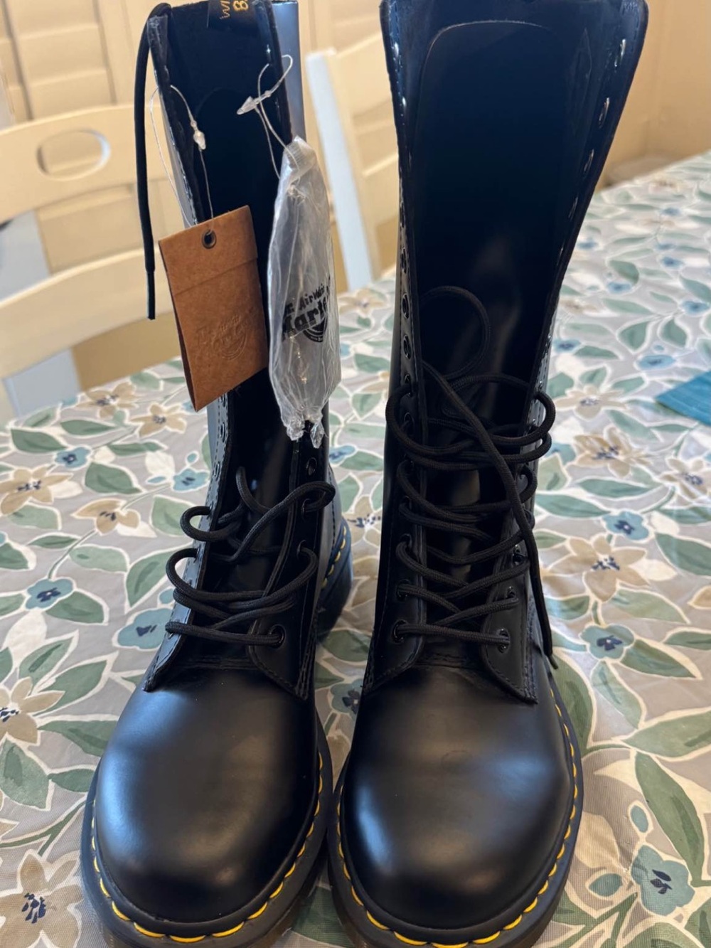 Unisex Dr. Martens 10-Eye Black Leather Combat Boots - Picture 2 of 5